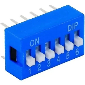 Микропревключвател DIP плъзгач, 6 секции, 0.05A/12VDC, ON-OFF, THT