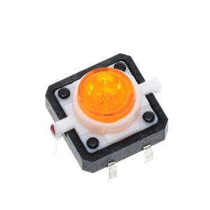 Микробутон TACT, 12x12x7.3mm, 2 позиции, 0.05A/12VDC, OFF-(ON), THT - Оранжев