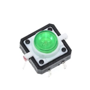 Микробутон TACT, 12x12x7.3mm, 2 позиции, 0.05A/12VDC, OFF-(ON), THT - Зелен