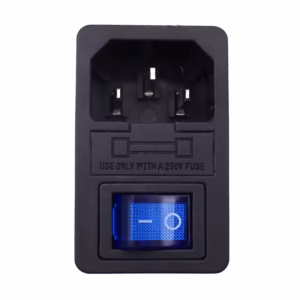 Захранващо гнездо IEC320, C14, АС, с копче и предпазител, 4A, 250VAC, син