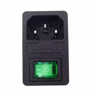 Захранващо гнездо IEC320, C14, АС, с копче и предпазител, 4A, 250VAC, Зелен