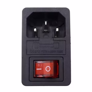 Захранващо гнездо IEC320, C14, АС, с копче и предпазител, 4A, 250VAC, Червен