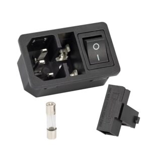 Захранващо гнездо IEC320, C14, АС, с копче и предпазител, 4A, 250VAC, черен