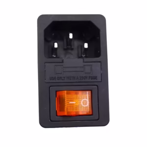 Захранващо гнездо IEC320, C14, АС, с копче и предпазител, 4A, 250VAC, Оранжев